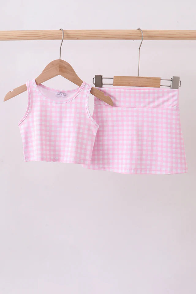 Pink Check Skort Set