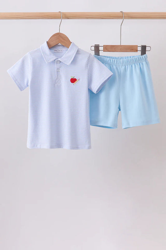 Blue Stripe Back to School Short Set