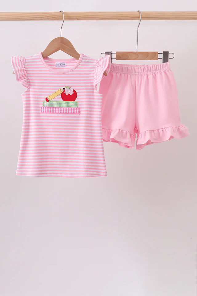 Pink Pencil Apple Back to School Short Set