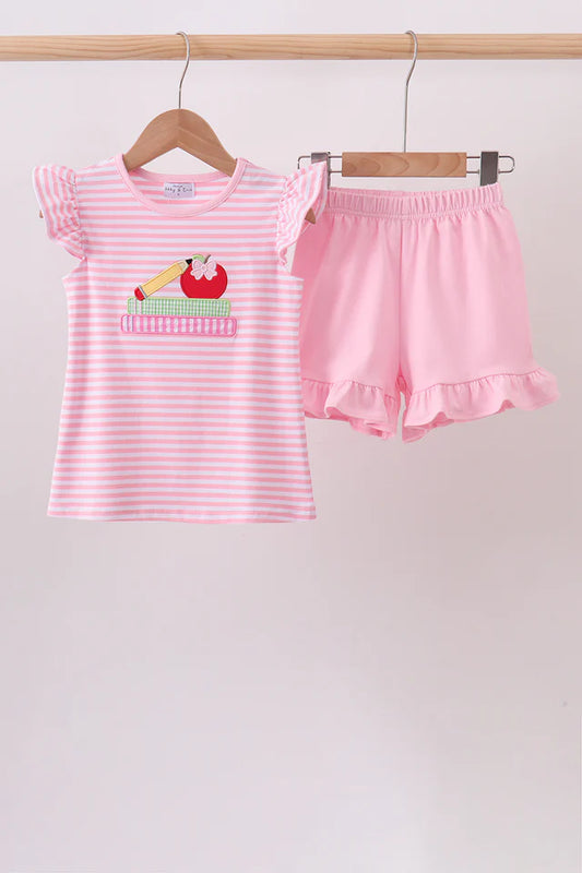 Pink Pencil Apple Back to School Short Set