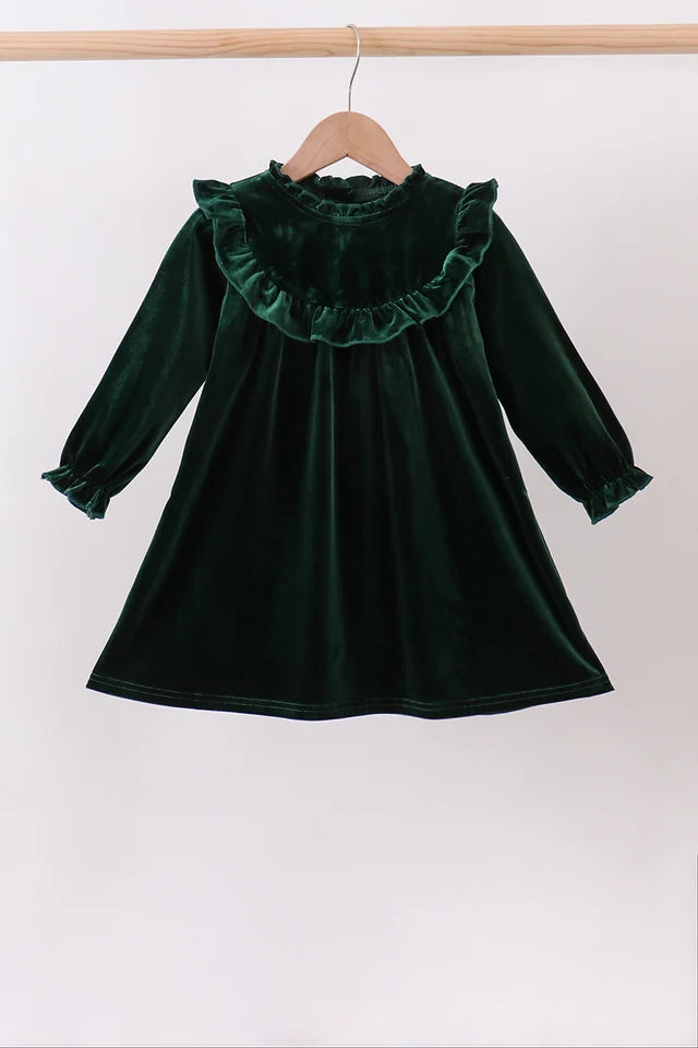 Forest Velvet Ruffle Dress