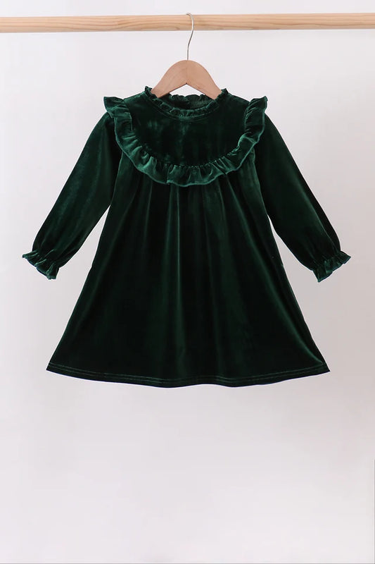 Forest Velvet Ruffle Dress