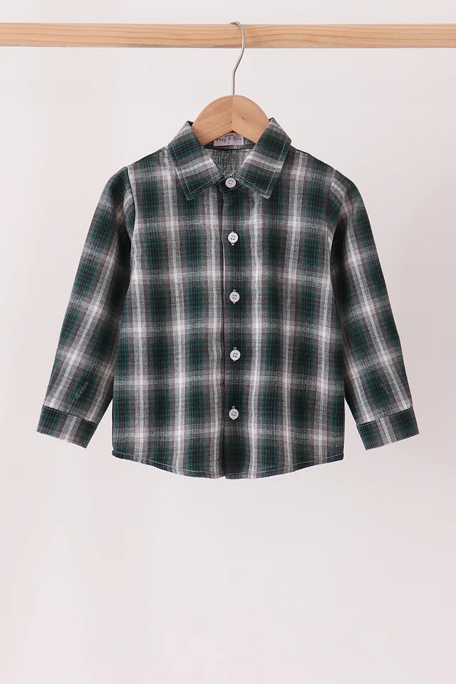 Navy Plaid Button Down Shirt