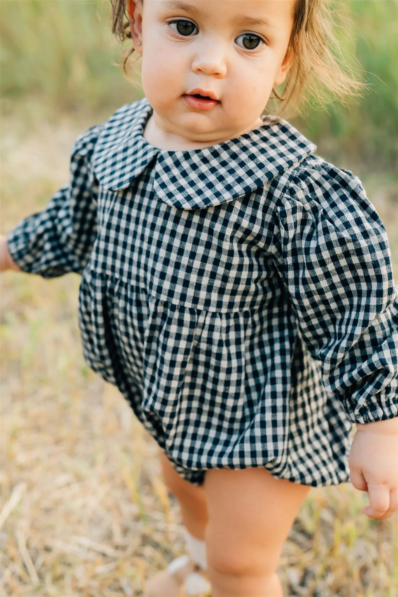 Navy Gingham Bubble Romper