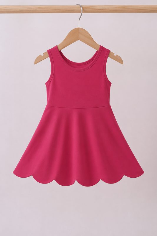 Hot Pink Scallop Active Dress with Shorts