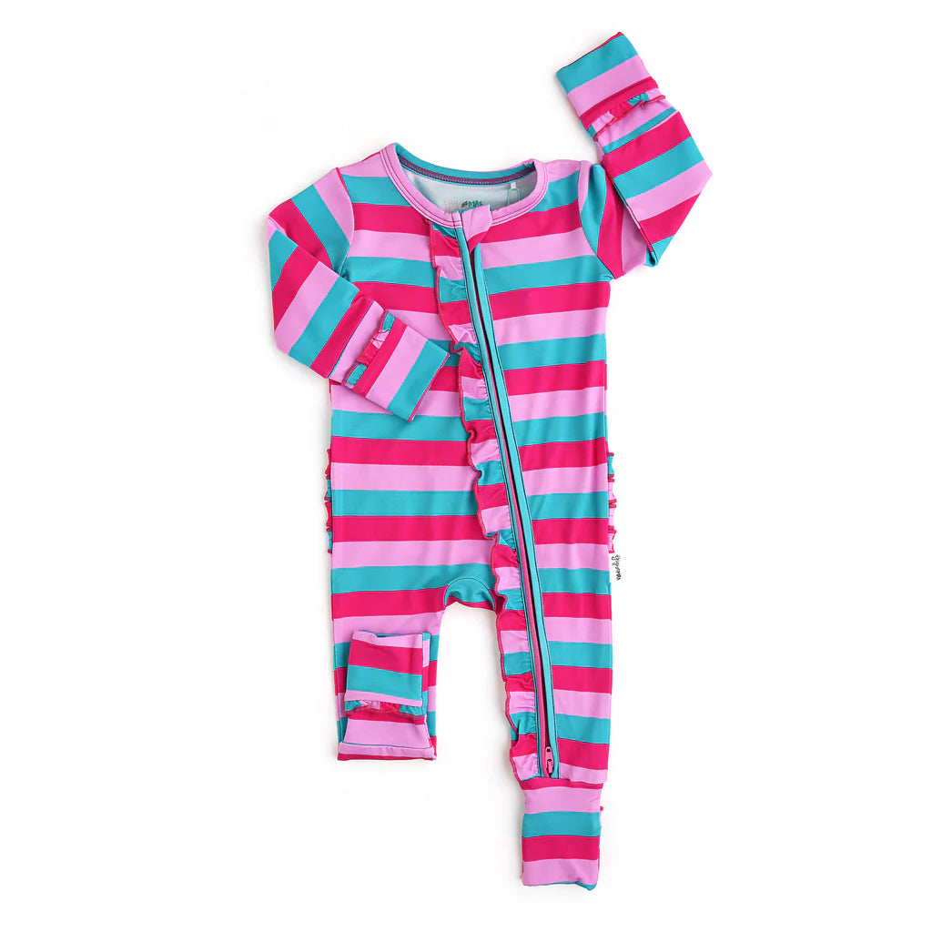 Maddie Stripe Checks Ruffle Zip