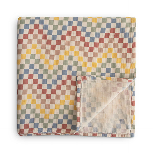 Muslin Swaddle Blanket Organic Cotton  - Retro Check