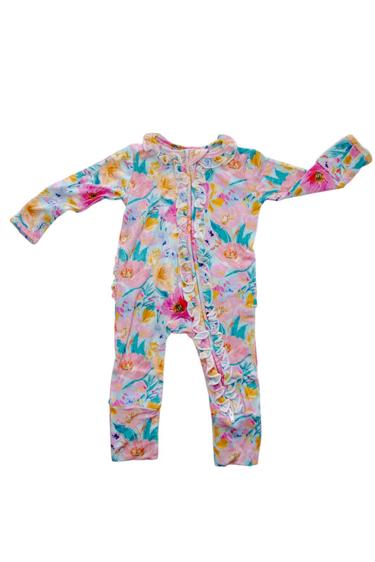Sunlit Poppy Ruffle Footie Romper