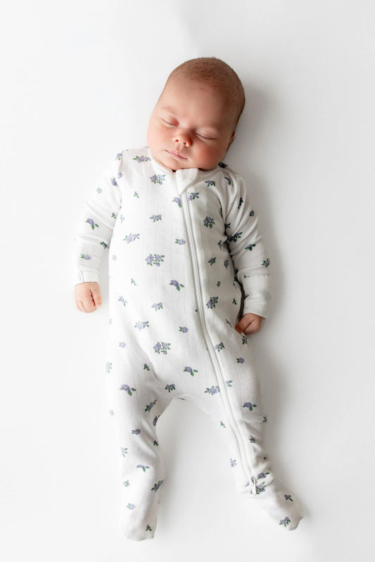 Kyte Pointelle Zippered Footie - Spray Rose