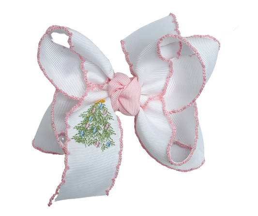 Pink Christmas Tree Embroidered Bow