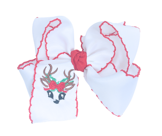 Red Reindeer Embroidered Bow