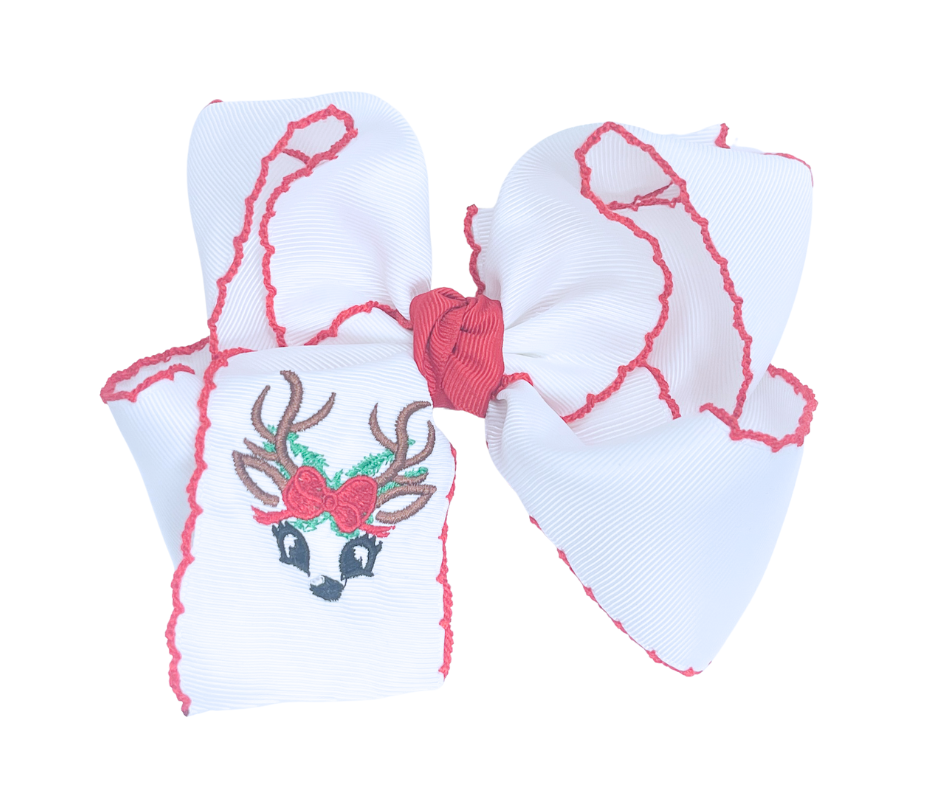 Red Reindeer Embroidered Bow