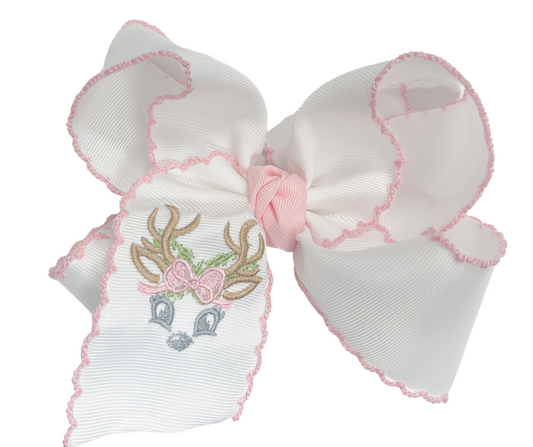 Light Pink Reindeer Embroidered Bow