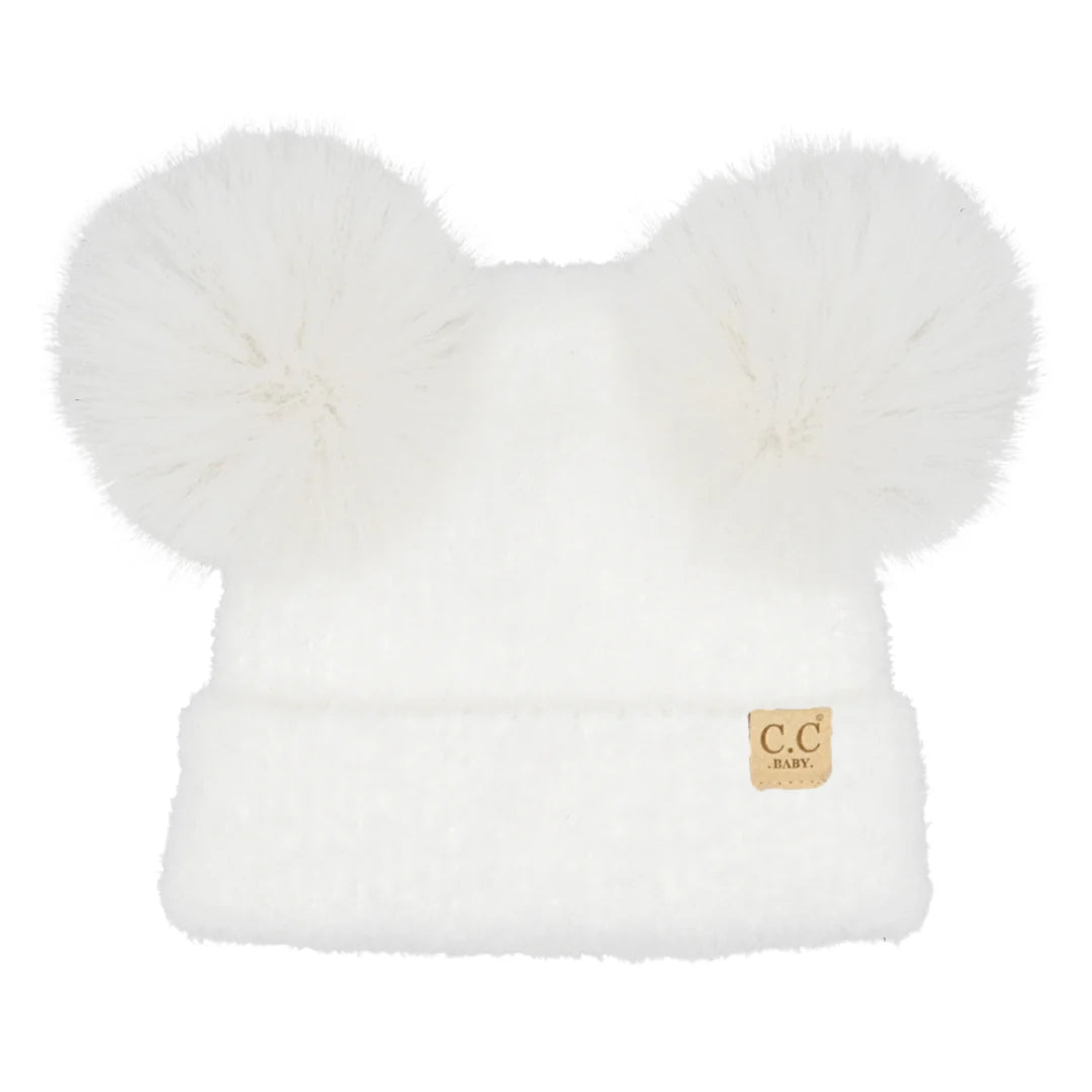 CC Double Pom Baby Chenille Beanie - Ivory