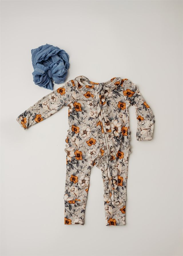 Amber Gardens Ruffle Footie Romper