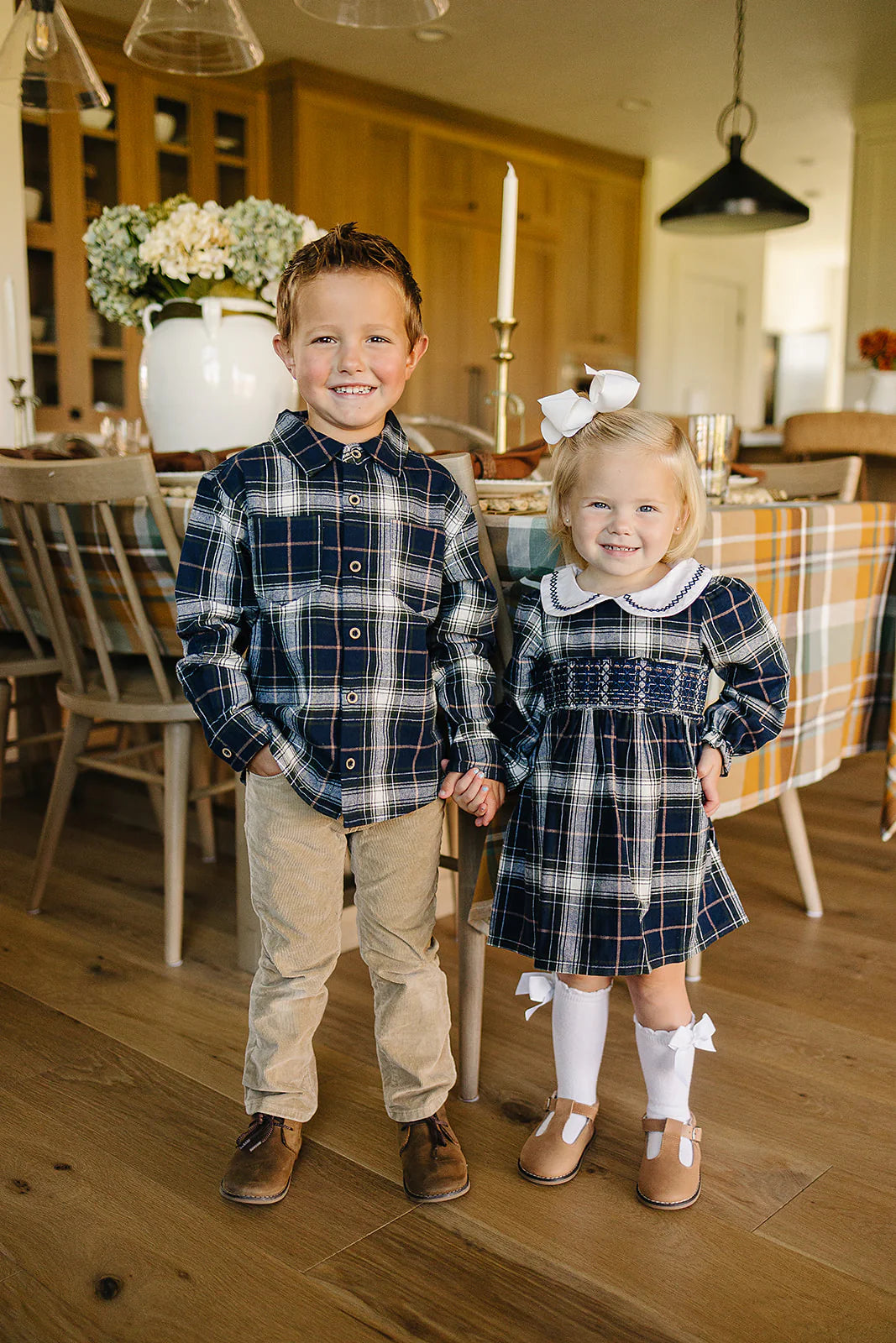 Navy Plaid Smock Dress