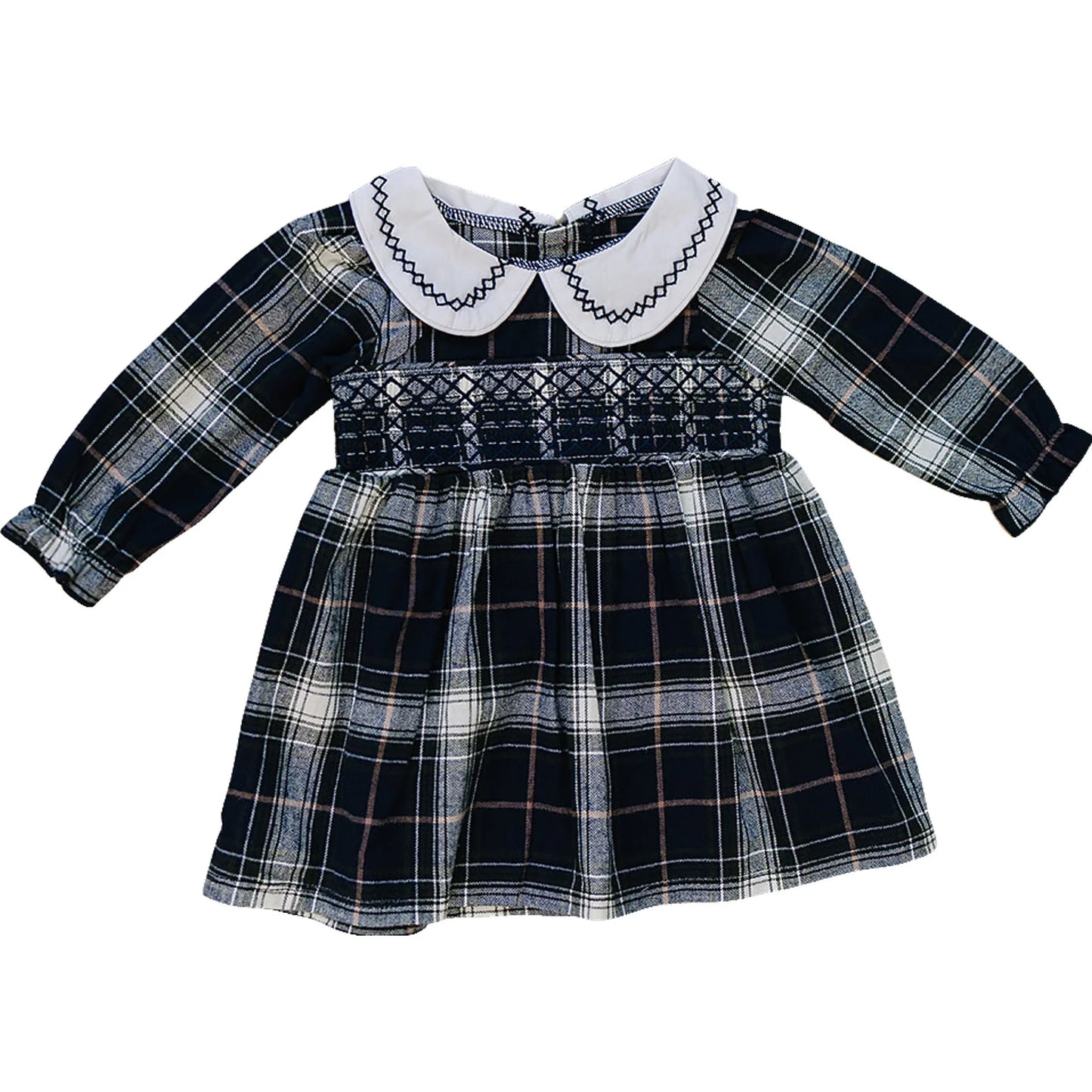 Navy Plaid Smock Dress