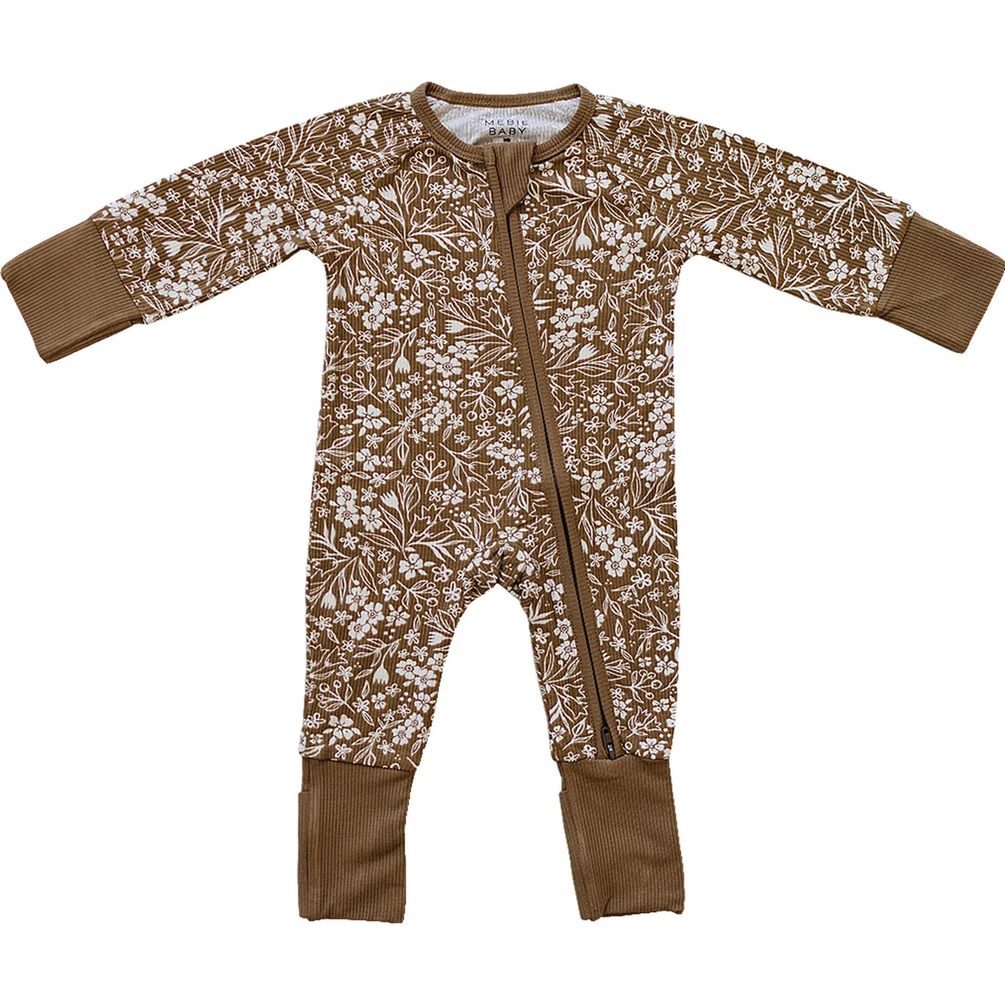 Brown Floral Rib Bamboo Zipper