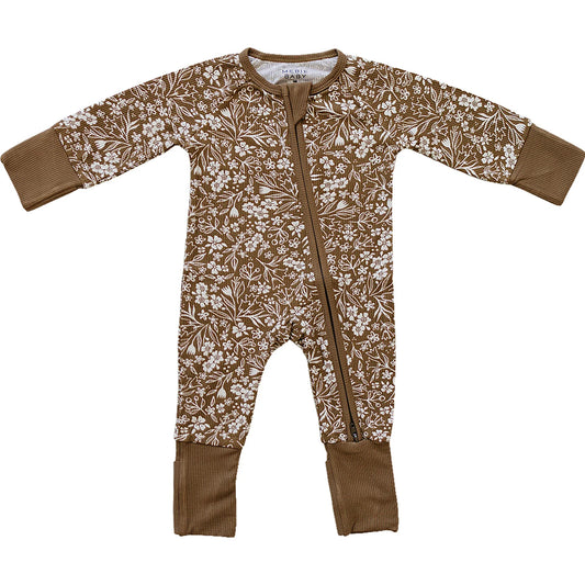 Brown Floral Rib Bamboo Zipper