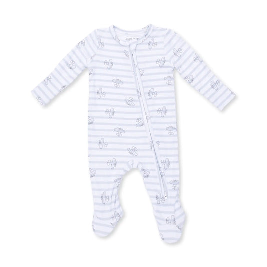 Airplane Stripe Zipper Footie