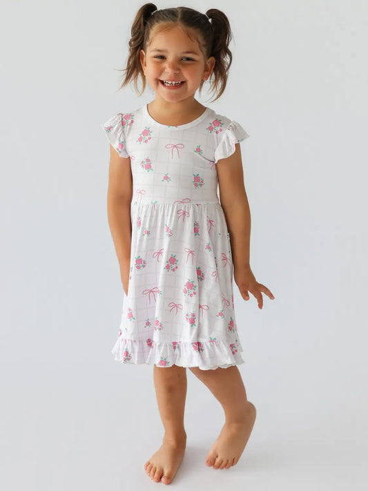 Tied with Roses Ruffle Dress