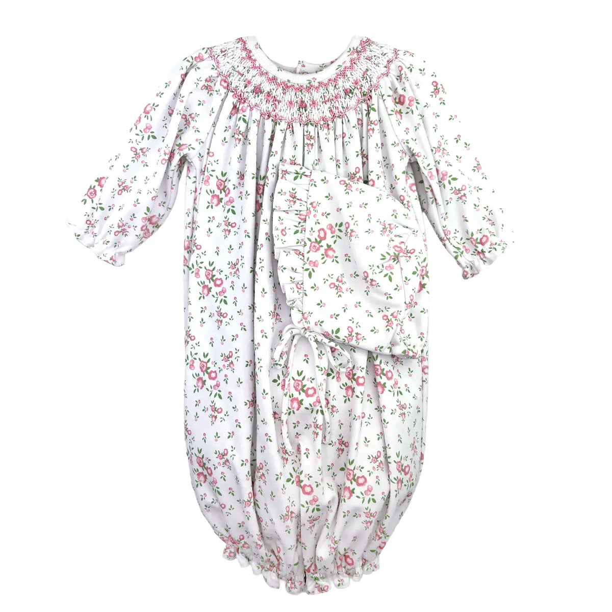 Floral Smocked Gown and Hat