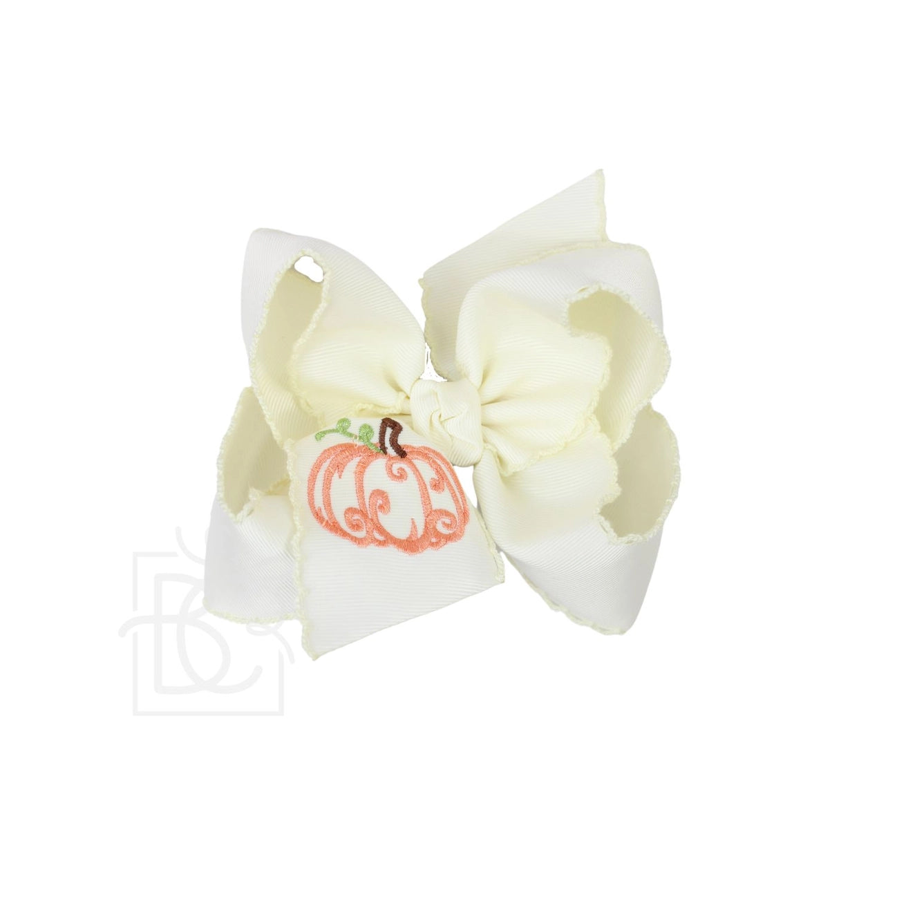 Antique White Pumpkin Embroidery Hair Bow
