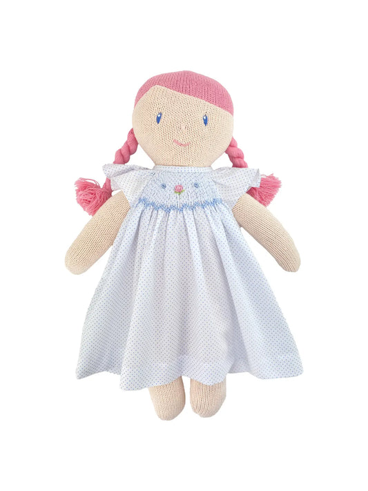 Knit Doll with Blue Smocked Dress