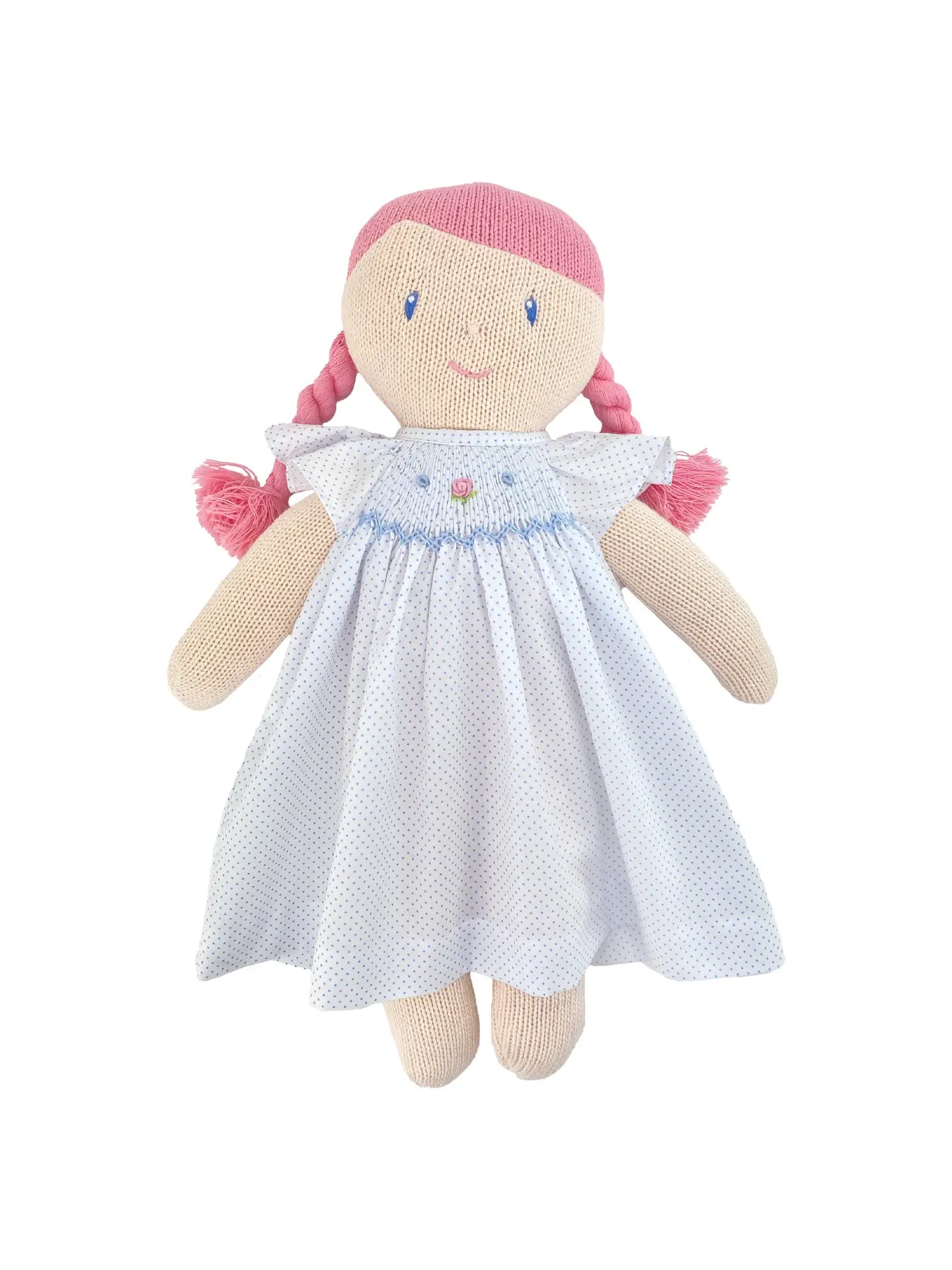 Knit Doll with Blue Smocked Dress