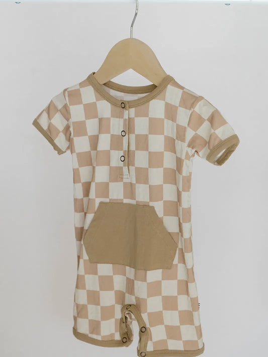 Desert Tan Check Shorty Romper