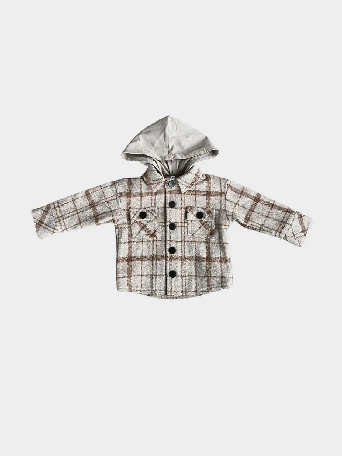 Hooded Shacket - Beige Plaid