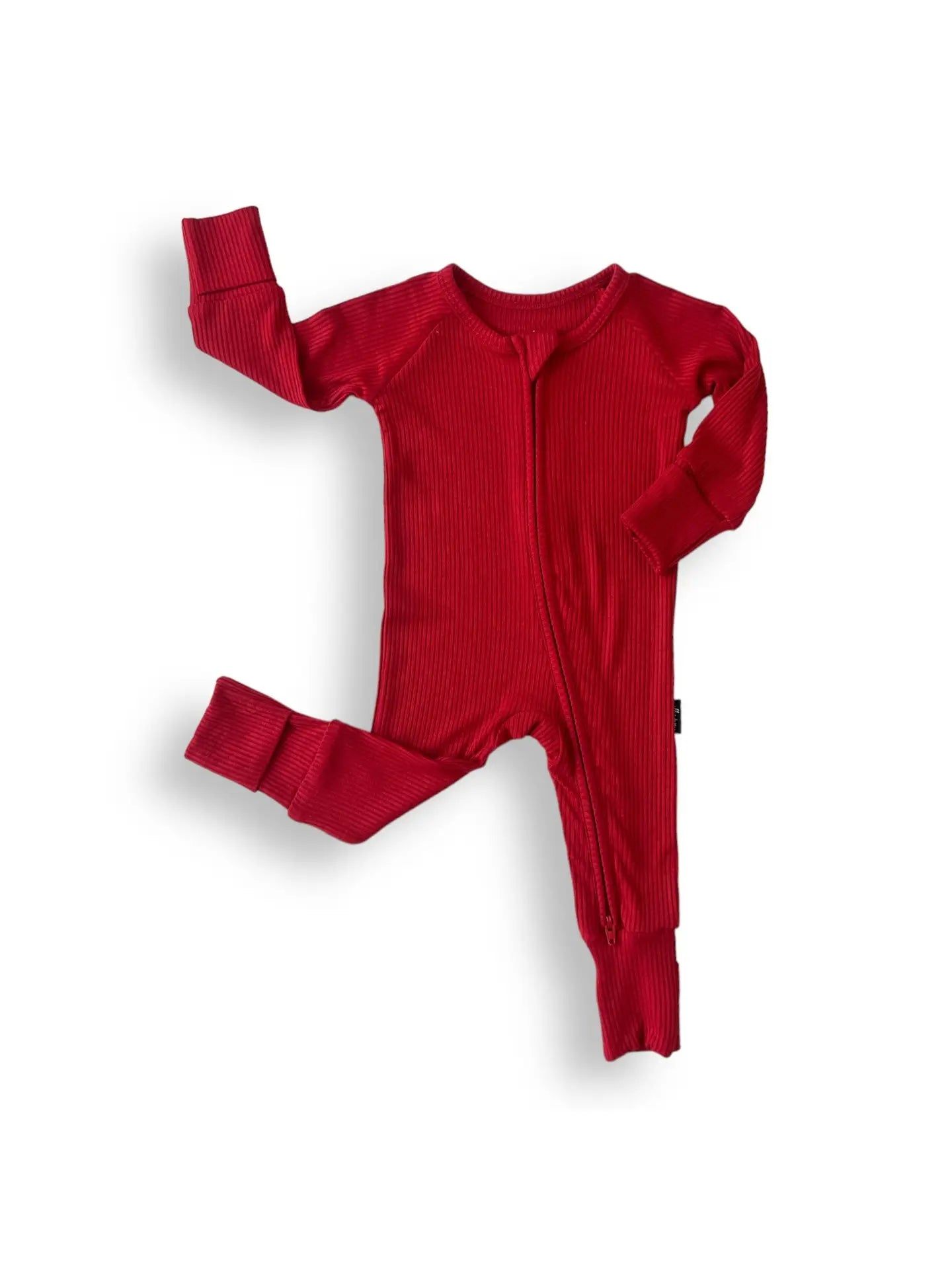 Red Ribbed Zip Romper