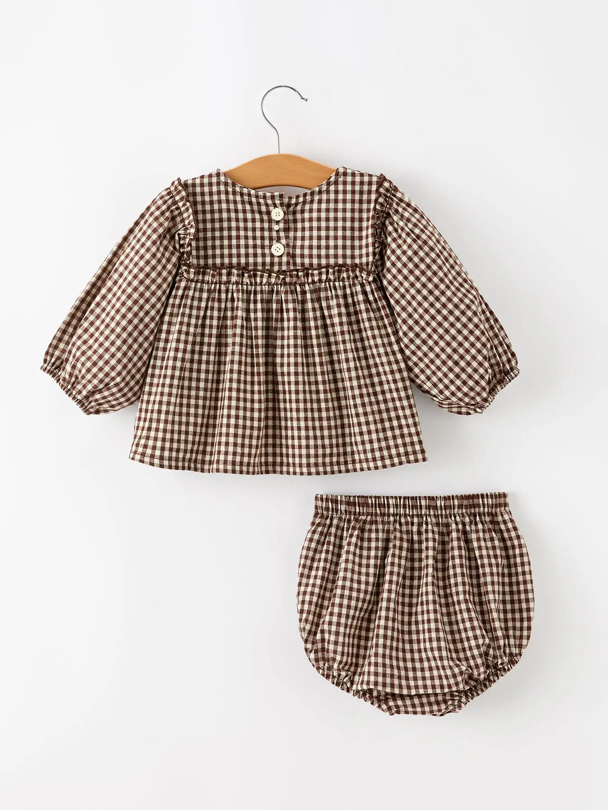 Brown Gingham Dress Set