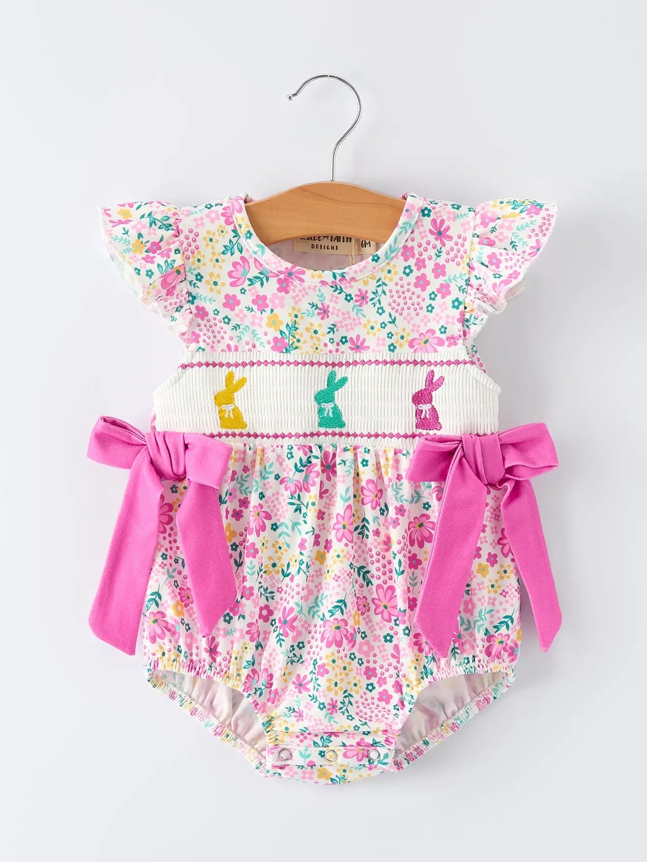Easter Bunny Smock Floral Romper