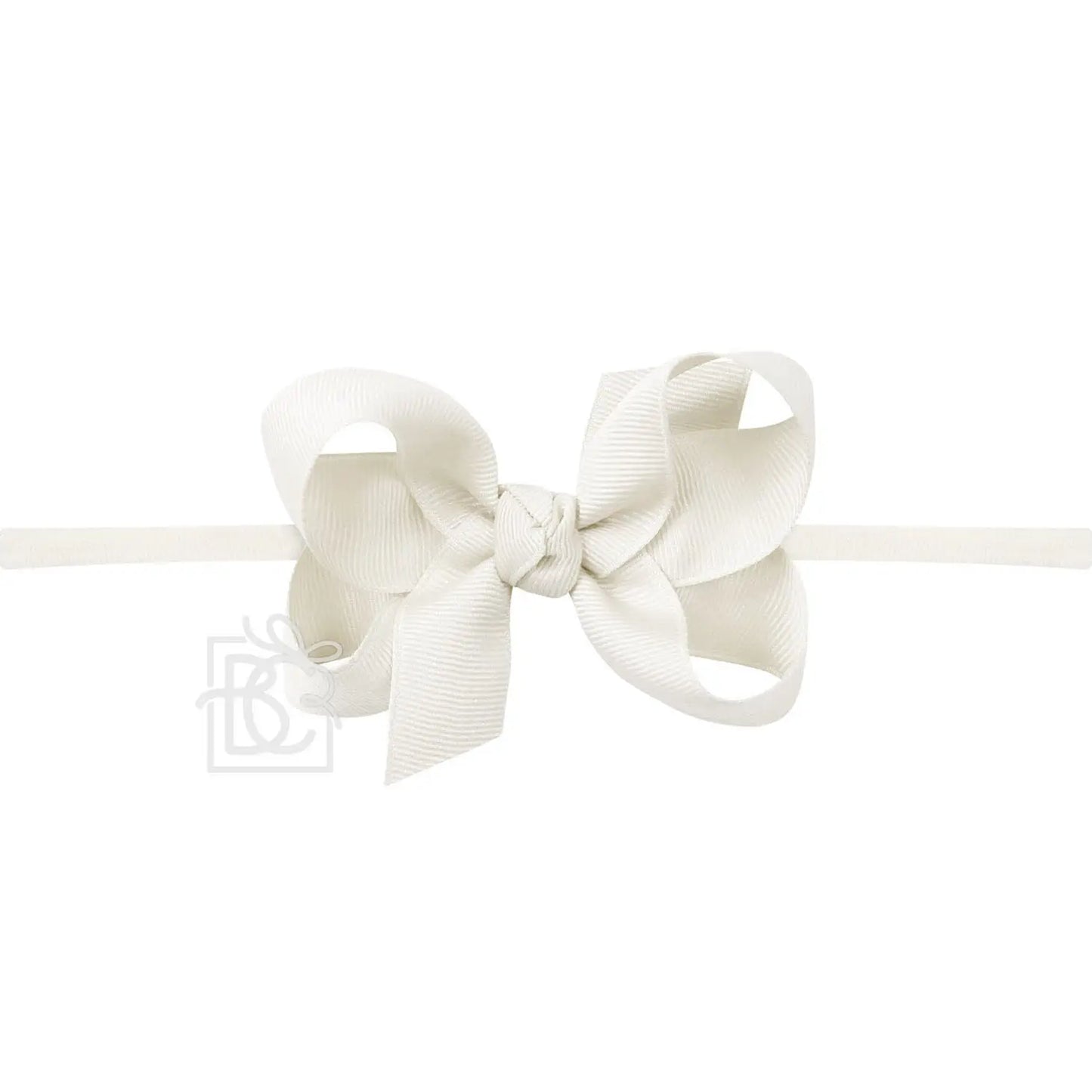 3.5" Pantyhose Headband w/Grosgrain Bow - Antique White