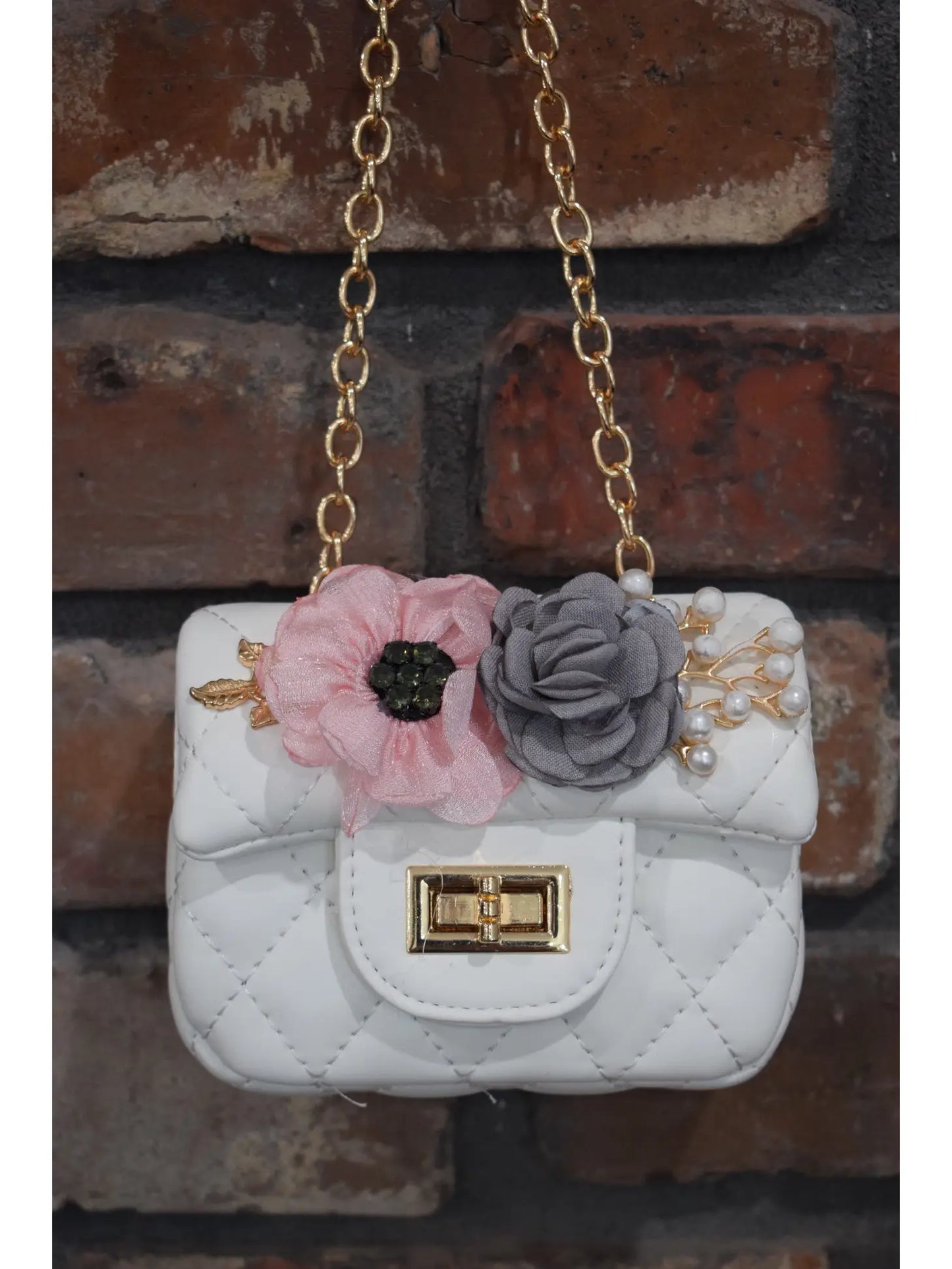 Quilted Flower Purse with Gold Chain