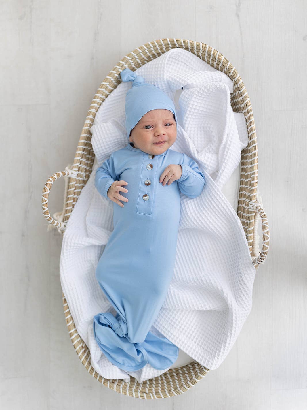 Knotted Baby Gown and Hat Set (Newborn - 3 mo) -  baby blue