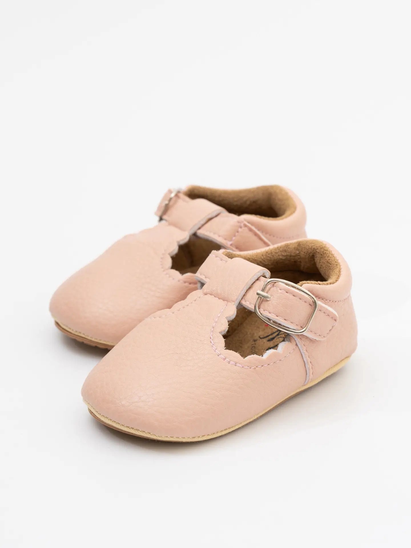 T-Strap Scalloped Baby Shoes - Pink