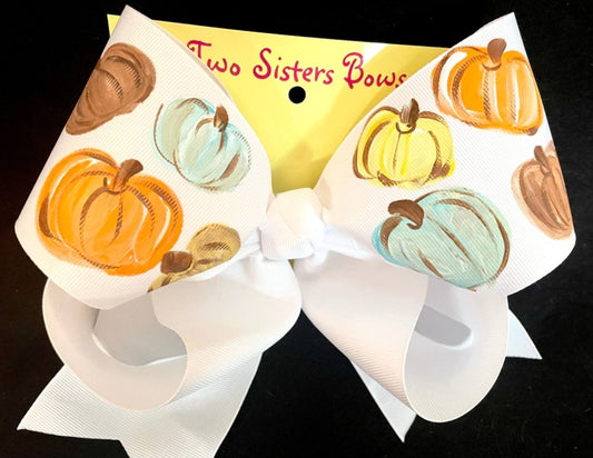 Hand Painted Blue Hues Pumpkin Bow