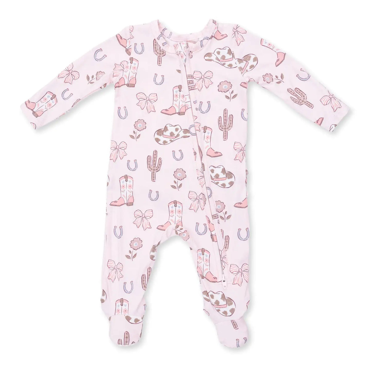 Cowgirl Boots and Bows Ruffle Zipper Footie