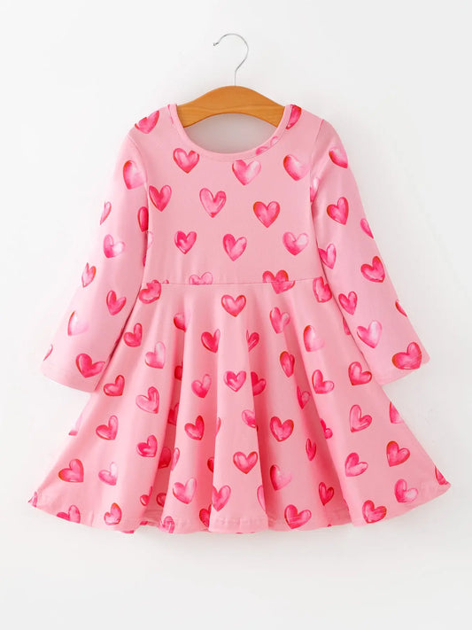 Pink Heart Print Twirl Dress