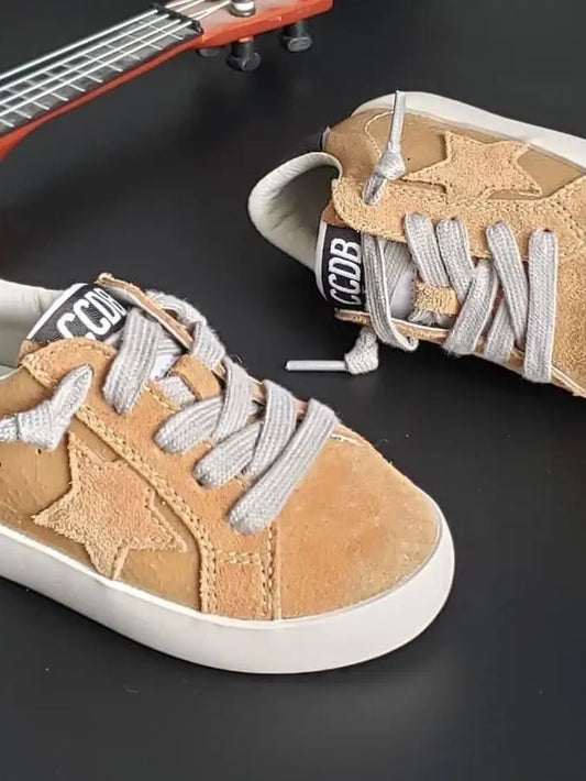 Tan Suede Leather Star Sneakers