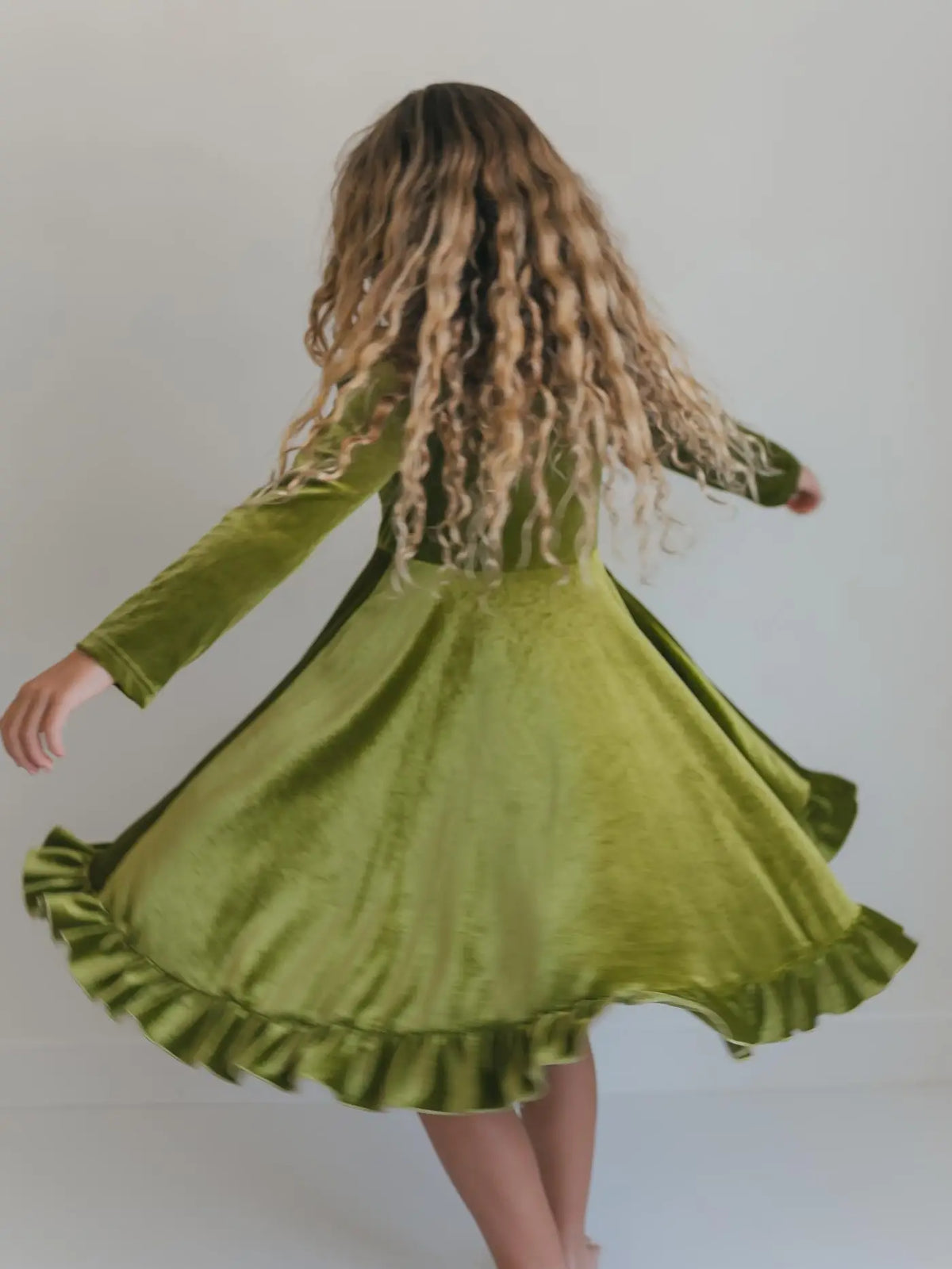 Green Fir Velvet Twirl Dress
