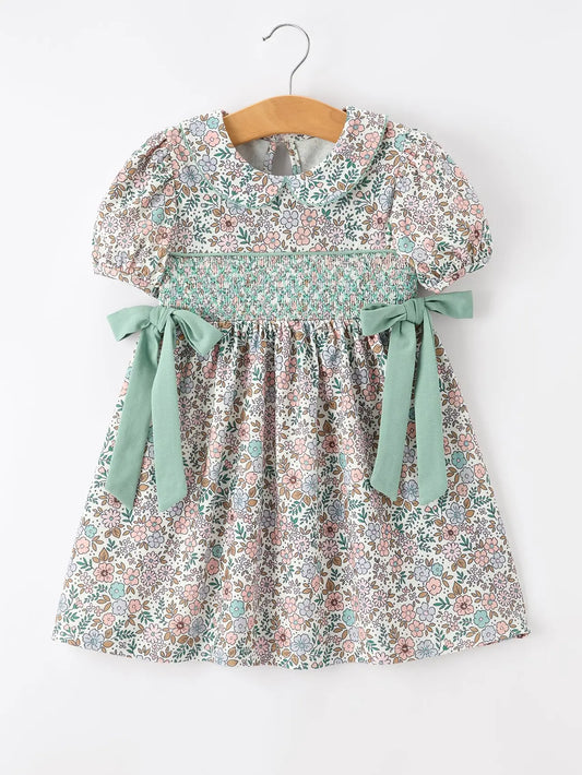 Sage Floral Smock Dress