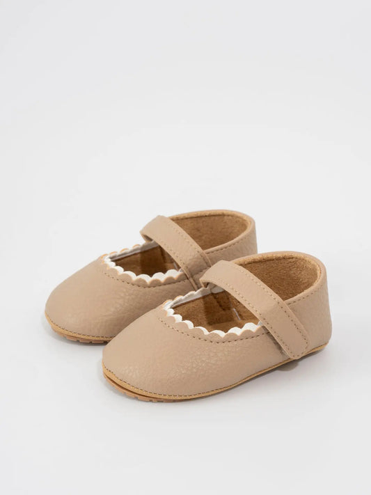 Scalloped Mary Jane Baby Shoes - Neutral
