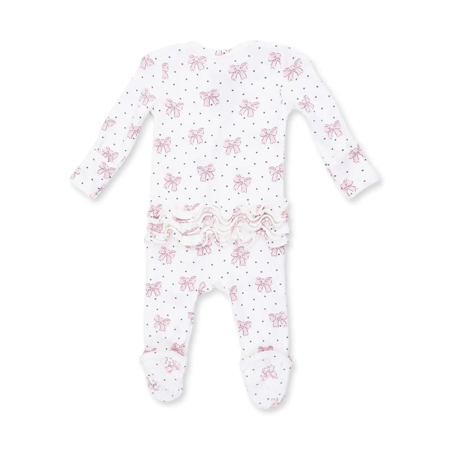 Bows and Hearts Ruffle Zipper Footie
