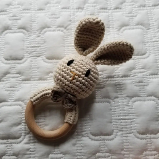 Gray Bunny Crochet Rattle