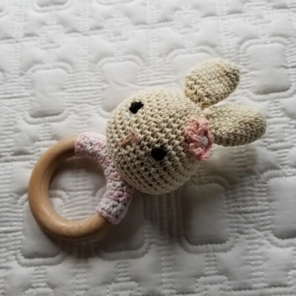 Natural Crochet Bunny Wood Rattle