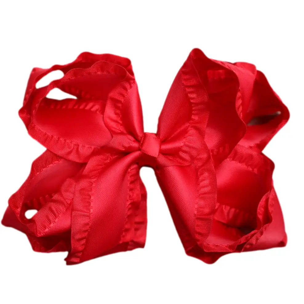5 Inch Red Double Ruffle Hair Bow