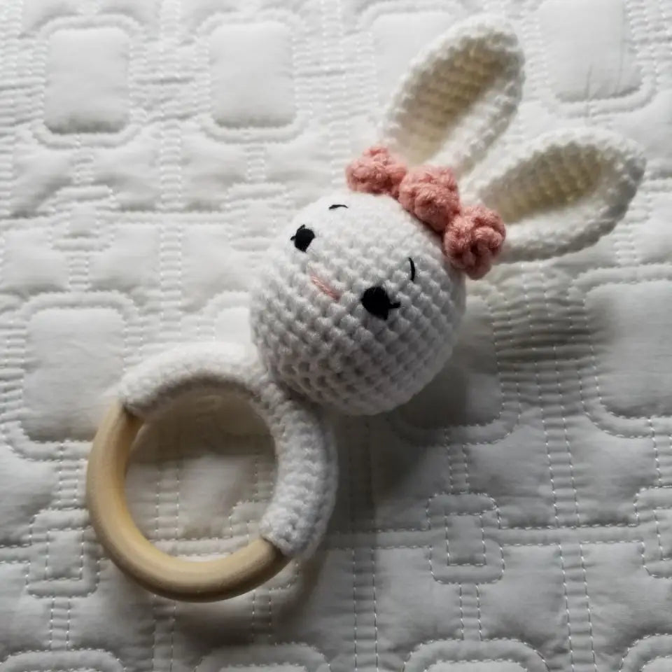 White Floral Bunny Crochet Rattle